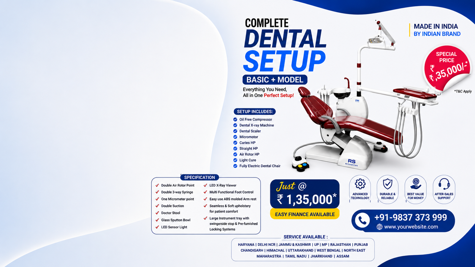 RS Dental setup with fully electric dental chair